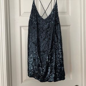 Free People Sequin Slip / Similar to That Girl Sequin Slip / Navy / Size Medium